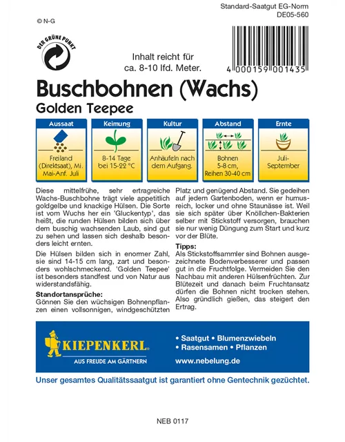 Buschbohne Golden Teepee (Wachs)